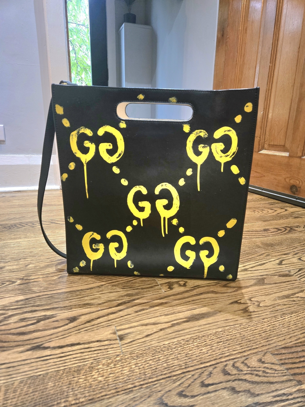 Black Tote with Yellow Graphic Print